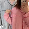 Весна Инс новая простая полосатая пижама свободные пары паджама домашняя одежда костюма спальня набор милой пиджамы женщин.