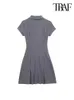 Traf-Womens Front Reißverschluss Falten Mini-Hemd-Hemdkragen Kurzärärmische weibliche Kleider Mode 240410