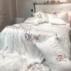 Роскошные белые пастырские цветочные вышивки бамбукового волокна плавные постельные принадлежности набор