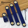 TENCHTWO Blue Leather Furniture Handle Dresser Drawer Shoe Cabinet Pulls Vintage Wardrobe Gold Brass Door Knob Kitchen Accessory