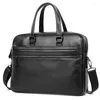 Briefcases Leather Men's Briefcase Bag Large Capacity Laptop Handbags Male Genuine Shoulder Bags High Quality Men Business