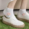 Women Socks 5 Pairs Kawaii Cute Five Finger Summer Thin Ankle With Separate Fingers Cotton Toe Floral Green