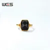 Ringos de cluster Wes Gold Plating Natural Stone 8 7mm Black Agate Ring S925 Prata para Mulheres Garda de Aniversário de Partido Fina Jóias Finas da moda