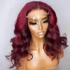 BOB curto 13x4 Peruca frontal de renda 1b 99J Onda corporal solta Borgonha Human Hel Wig Remy Brasy PRE PRUTUDED OMBRE RED 180 DENSIDADE