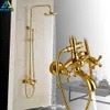 Luxury Golden Badrum duschmixer TAPS Vägg 8 "Regn Rain Bath Shower Kaucet Set w/ Handshower Tub Spout