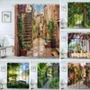 Garden Patio Shower Curtain Architectural Landscape Home Wall Decor European Polyester Fabric Hanging Curtain Bathroom Decor Set