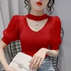Sigericatore coreano da donna vestiti manica sbuffo da donna elegante top da maglia in maglieria Y2K Halter Swears Fall V Neck Woman Pullover 240410