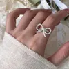 Klusterringar 925 Sterling Silver Line Texture Lace Heart Ring For Women Gift Large Bow Hollow Out Fashionable Temperament Jewelry