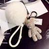 Bomgom Crystal Popobe Gloomy Bear Strass Keychain Car Key Holder Bag Charm Holder Fur Pom Pom Leather Key Chain Key Ring Pendant 21984