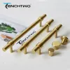 Tenchtwo Gold/Black Solid Brass Handles家具引き出しを引っ張るキッチンワードローブの食器棚キャビネット銅ノブTバーハードウェア