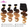 1B 4 27 Remy Ombre Human Hair Weave Pakiet z zamknięciem 4x4 5x5 wiązki z zamknięciem Brazylijskie wiązki fali ciała z zamknięciem