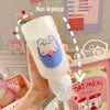 Bottiglia da acqua di vetro per orso di fragole kawaii da 320 ml calde per ragazze per bambini latte di succo di latte per adulti tazza di bere a perdita di perdite glassata