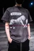 メンズTシャツセントマイケルチャコールブラックスプリットプリント羊ライオン半袖Tシャツ男性女性ティートップ洗浄TシャツJ240409