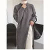 Robes décontractées Pullor Long Pull Femmes Habille surdimensionnée Coréen Mode coréenne Côté supérieur Slit O Col Automne
