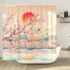 Rideaux de douche japonais fleur de cerise rose montopopus blanc grue mer vagues paysage tissu de salle de bain décoration de salle de bain avec crochets