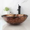 Monite Brown Ripple Bathroom Tempered Glass Basin Set Hand-Paint Lavatory Deck Mount Washbasin Sink Combine Set Mixer Tap Faucet