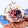 2022 Women Evening Day Dinner Bag Handmade Flowers Pearl Round Shaped Clutches Lady Handbag Wedding Purse Chain Shoulder Bags