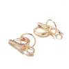 Boucles d'oreilles en pendaison zircon hoop 585 Pendentif en or rose pour femmes Géométrique Hang Ear Golden Circle 2024 Bijoux de fête Gift