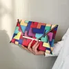 Avondtassen modekunst vrouwen koppelt plaid contrast kleur magnetische gesp kleine vierkante tas hoog kwaliteit pu casual regenboog envelop