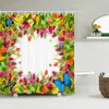 Douchegordijnen Mooie tulp bloem vlinder 3D printgordijn Polyester waterdichte woninginrichting bad voor badkamer met haak