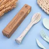 Ensembles de vaisselle 3pcs / set 3 en 1 Japan Style Wheat Fork Fork Spoon Travel Portable Couvreries