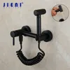 Jieni Matte czarny bidet kran montowany na ścianach łazienka prysznic kran toaleta ręcznie prysznic mikser mikser kranu kable helise kable Węże Wąż