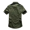 Camisas casuales de hombres camisa militar para hombres manga corta carga algodón sólido de bolsillo masculino trabajo