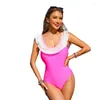 Kvinnors badkläder ruffle One Piece Swimsuit Women 2024 rosa rygglösa Monokini Sexig baddräkt Brasiliansk Biquinis Beachwear Summer