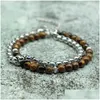 Kralen strengen natuurlijke tijger eye stone heren armband verstelbare dubbele laag rietjes stalen ketting braclet mode homme pols accessori dhcys