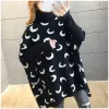 Dresses Moon Pattern Colorblock Sweater Femal Bat Sleeve High Collar Loose Large Size Side Slit Midlength Pullover Jumpers Women Spring