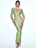 Abiti casual moda Fashion O-Neck Hollowless Solid Solid Croce Long Green BodyCon Bandage Dress 2024 Design Sexy Design Women's Sexy
