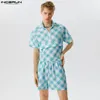 Stijlvolle hot verkopende herensets Incerun plaid korte mouwen shirts shorts shorts casual streetwear stijl mannelijke tweedelige sets s-5xl 2024