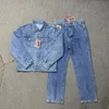 Designer heren tracksuits geborduurd logo vintage hiphop denim pak high street denim jas los rechte jeans strewewee two -delige set