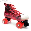 Skates à rouleaux en ligne Double Row Roller Rouge garçons adultes Breffable Breffe confortable toile lumineuse 4 roues glissantes sneaker débutant Y240410