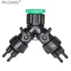 Muciakie 1 pc 1/2 '' 3/4 '' 2-in-1 vrouwelijke draad tot 1/4 '' Barb 2-ways 4-ways afsluitende connector tuin Watering koppelingsadapters