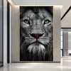 Grünäugige afrikanische Löwen schwarze weiße Wildtiere Poster Bilder Druck Wandkunst Hanges Bild Wohnzimmer Büro Wohnheimdekoration