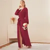 Roze lange kimono badjo badjurk jurk intieme lingerie dames zijdeachtige satijnen gewaad zomer nachthemd v-neck slaapkleding met lange mouwen