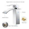 ROVATE Bathroom Basin Faucet Waterfall Deck Mounted Cold and Hot Water Mixer Tap Brass Chrome Vanity Vessel Sink Crane