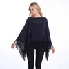 Shawls Winter shawl womens fashionable rain cape cotton knitted sweater with hollow tassels plus size European and American womens rain cape scarfL2404L2404