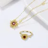 Orsa juveler autentiska 925 Sterling Silver Natural Garnet Sunflower Ring Neacelet Set 14k Gold Plated Woman Jewel Gift SSGM12