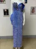 Casual jurken sprankelende blauwe pailletten Glitter Rhinestones Strapless Maxi Long Dress Elegant Designer Party Wedding Celebrity Club Prom jurken