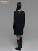 Casual Dresses Clacive Loose Black Women'S Dress 2024 Fashion O-Neck Long Sleeve Office Lady Mini Elegant Simple Female