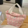 Plaid Lunch Bag Women Thermal Big Capacity Drawstring Lunch Box Tote Food Bags Office Worker Portable Insulated Food Storage Bag 240409
