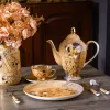 Gustav Klimt Bone China Coffee 세트 럭셔리 영국 도자기 찻잔 세트 세라믹 주전자 크리머 설탕 그릇 밀크 주전자 커피웨어