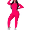 Women's Two Piece Pants Women 2pcs Tracksuit Set 2024 Autumn Long Sleeve Jumpsuit Playsuit And Pant Casual Ladies Solid Color Outfits