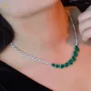 Catene Wong Rain Vintage 925 Sterling Oval Cut Emerald Emerald High Carbon Diamond Gemstone Collana per donne Regali di anniversario
