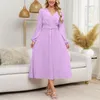 Lässige Kleider Frühling elegantes Kleid Frauen solide V-Ausschnitt Langarm Vintage Party geprägt Maxi Mode Sexy Vestidos 2024