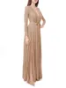 Modigirl Womens Długie rękawy owinięte pasy plisowane sukienki wieczorowe Eleganckie solidne kolory rozdzielają się vneck maxi sukienka 240327