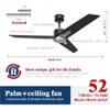 52 Inch Outdoor Ceiling Fan Without Light - Black Finish, 3 Blades, 3 Speeds - Ideal for Patios, Bedrooms, and Living Rooms