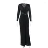 Casual Dresses Elegant Split Bodycon Maxi Dress For Women Fashion Long Sleeve Deep V Female 2024 All Seasons Party Evening Vestidos